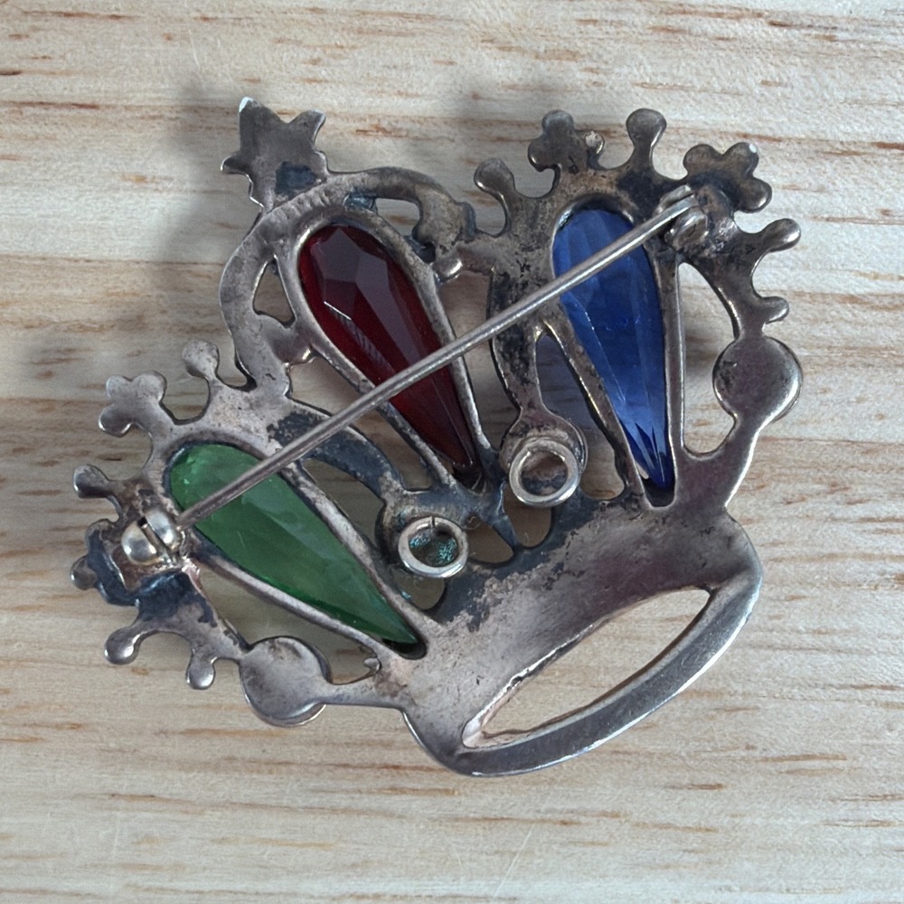 MCM STERLING GOLD WASH CROWN CORONATION RHINESTONE BROOCH PIN PENDANT - Picture 5 of 11
